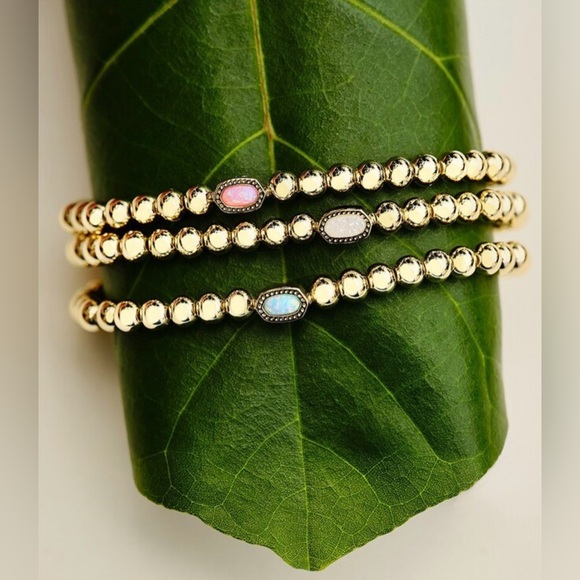 kendra scott mini elaina gold carnation kyocera opal stretch bracelet - Picture 5 of 9